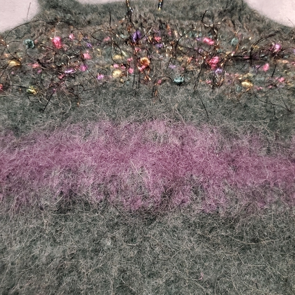 One of a Kind Unique Boiled Wool Blend Felted Fringe Teal Beaded Purse - Picture 5 of 7